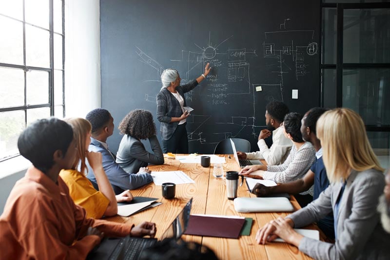 Une manager parlant à son équipe - Pearson TalentLens